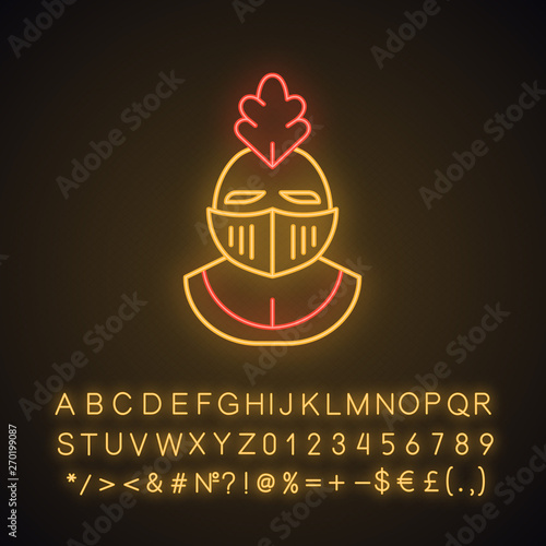 Knight helmet neon light icon