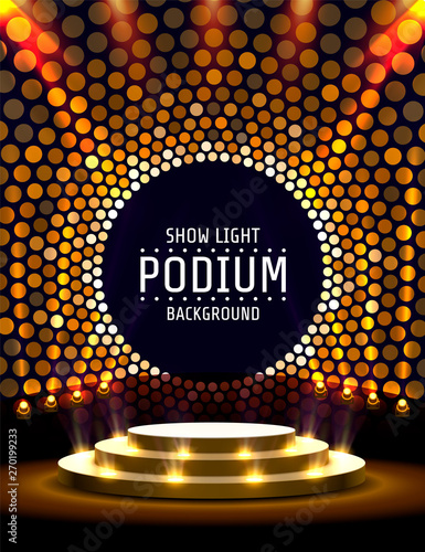 Stage podium with lighting, Stage Podium Scene with for Award Ceremony on golden Background.
