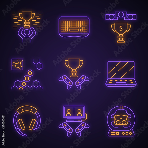 Esports neon light icons set
