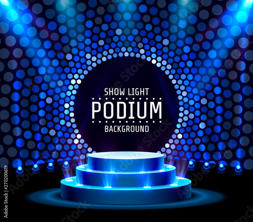 Stage podium with lighting, Stage Podium Scene with for Award Ceremony on blue Background.