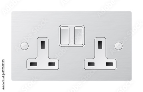 Realistic vector white socket. Electrical outlet in the UK Isolated on white background.