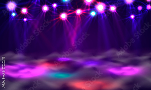 Dance floor banner, Light and smoke on stage.