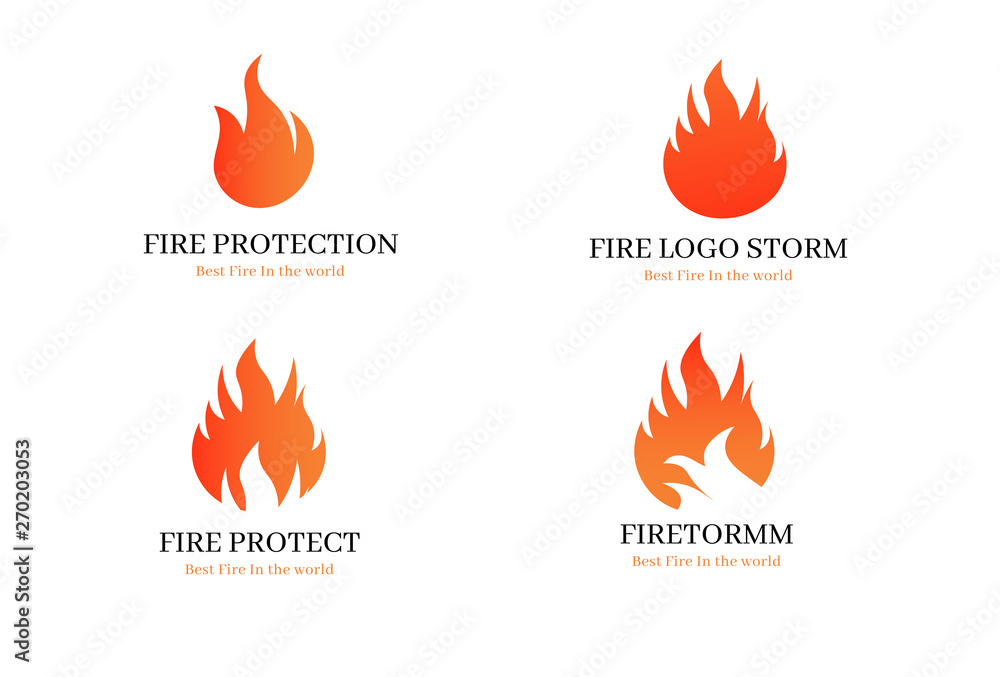 Red fire flat icons and pictograms set isolated on white background for danger concept or logo design Red fire flat icons and pictograms set isolated on white background for danger concept or logo design