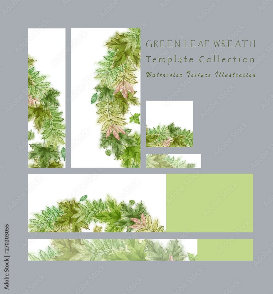 Collection of Green Leaf Cards, Tags, and Labels with Text Copy Space. Botanical Decor for Print, Background, Signs, Cards etc.