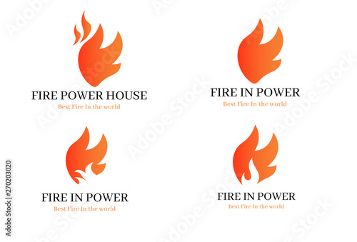 Red fire flat icons and pictograms set isolated on white background for danger concept or logo design