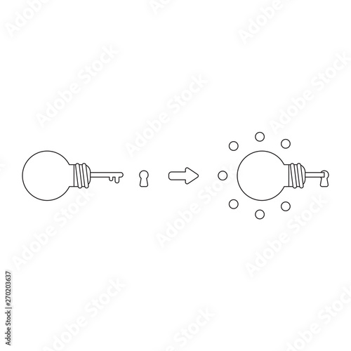 Vector icon concept of light bulb key into keyhole and glowing.