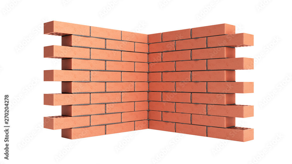 piece of brick wall 3d render on white no shadow