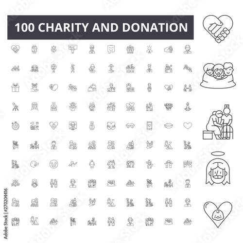 Charity and donation line icons, signs, vector set, outline concept illustration