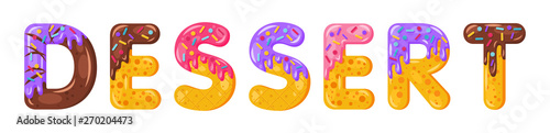 Donut cartoon dessert biscuit bold font style