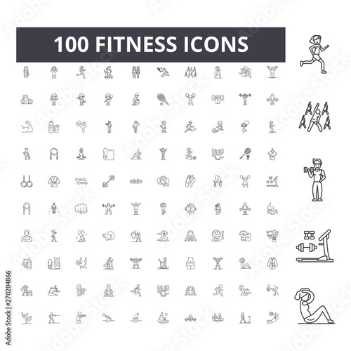 Fitness line icons, signs, vector set, outline concept illustration