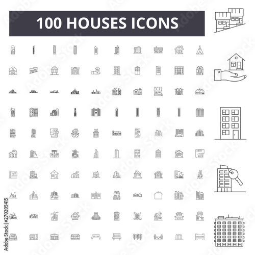 Houses line icons, signs, vector set, outline concept illustration