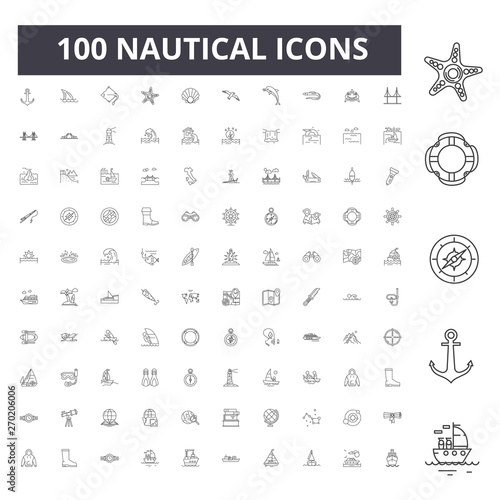Nautical line icons, signs, vector set, outline concept illustration