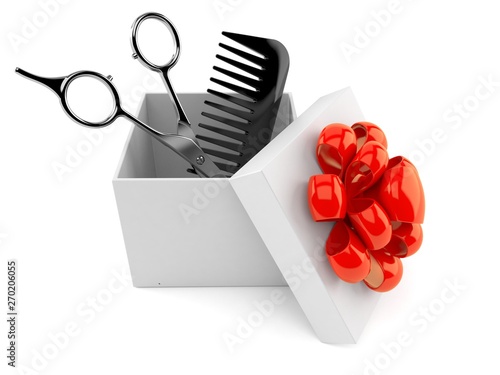 Obraz na płótnie Barber scissors with comber inside gift
