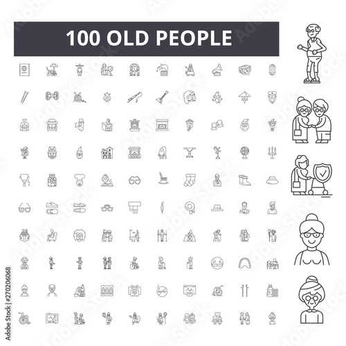 Old people line icons, signs, vector set, outline concept illustration