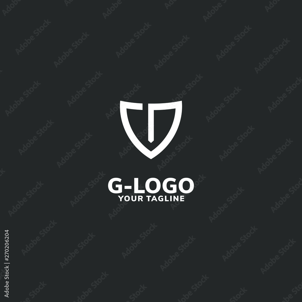 Letter G with Shield Shape Logo on Dark Grey Background Letter G with Shield Shape Logo on Dark Grey Background