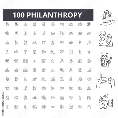 Philanthropy line icons, signs, vector set, outline concept illustration