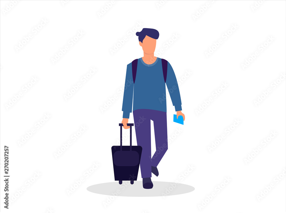 Man Traveler and Happy alone traveler .Vector illustration cartoon character Man Traveler and Happy alone traveler .Vector illustration cartoon character