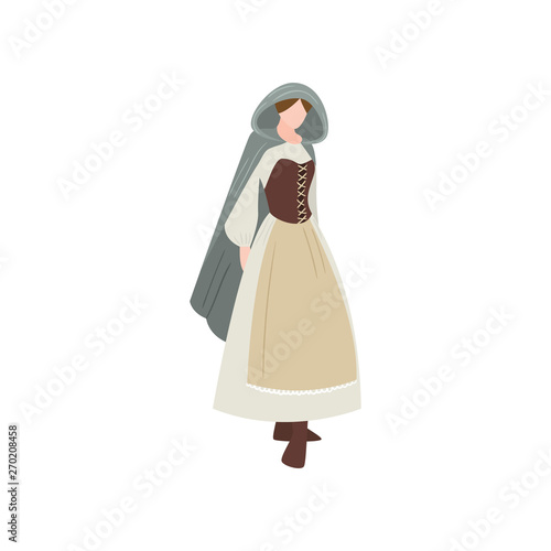 Foto Cute medieval sexy woman in long dress with leather corset