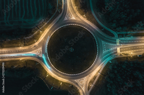 road ring crossing 4 roads at night