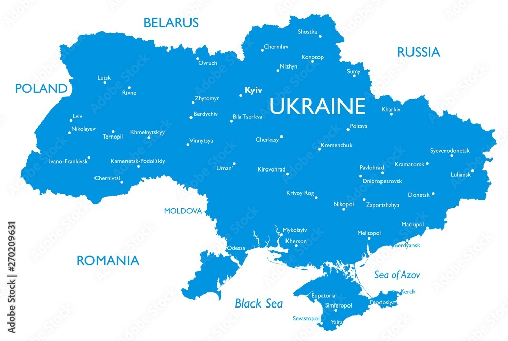 Vector map of Ukraine | Outline detailed map with city names