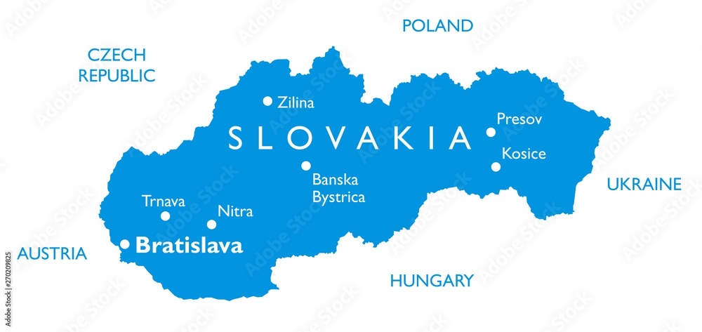 Vector map of Slovakia | Outline detailed map with city names