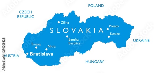 Fotografia Vector map of Slovakia | Outline detailed map with city names