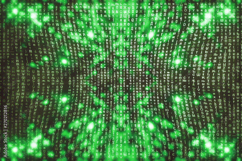 Green matrix digital background. Abstract cyberspace concept. Characters fall down. Matrix from symbols stream. Virtual reality design. Complex algorithm data hacking. Green digital sparks. Green matrix digital background. Abstract cyberspace concept. Characters fall down. Matrix from symbols stream. Virtual reality design. Complex algorithm data hacking. Green digital sparks.