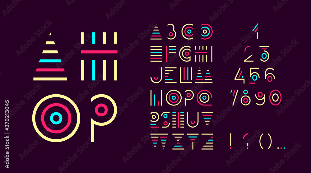 Geometric abstract technology font. Futuristic alphabet. Design letters and numbers.  Modern abstract font and alphabet. Vector abc