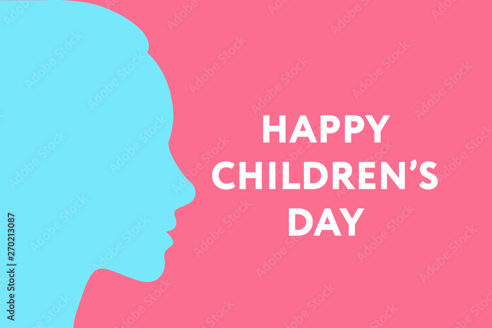 Happy Children Day. Young Girl Kid Child Profile Silhouette Head Shape. Greeting Card Background.