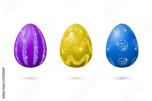 Three different glittering easter eggs