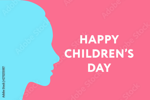 Happy Children Day. Young Girl Kid Child Profile Silhouette Head Shape. Greeting Card Background. © Артём Ковязин