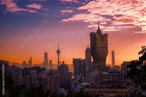 Macau  Macao  city skyline at sunset