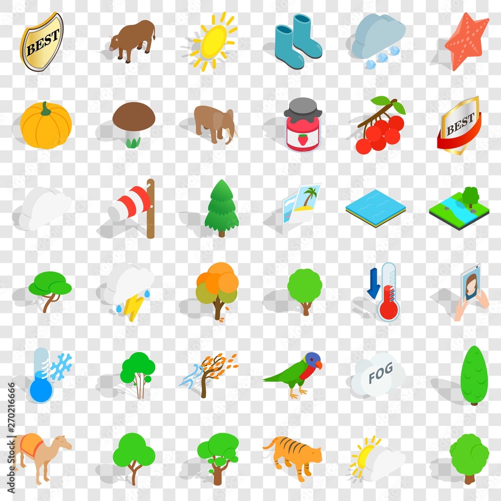 Wild life icons set. Isometric style of 36 wild life vector icons for web for any design Wild life icons set. Isometric style of 36 wild life vector icons for web for any design