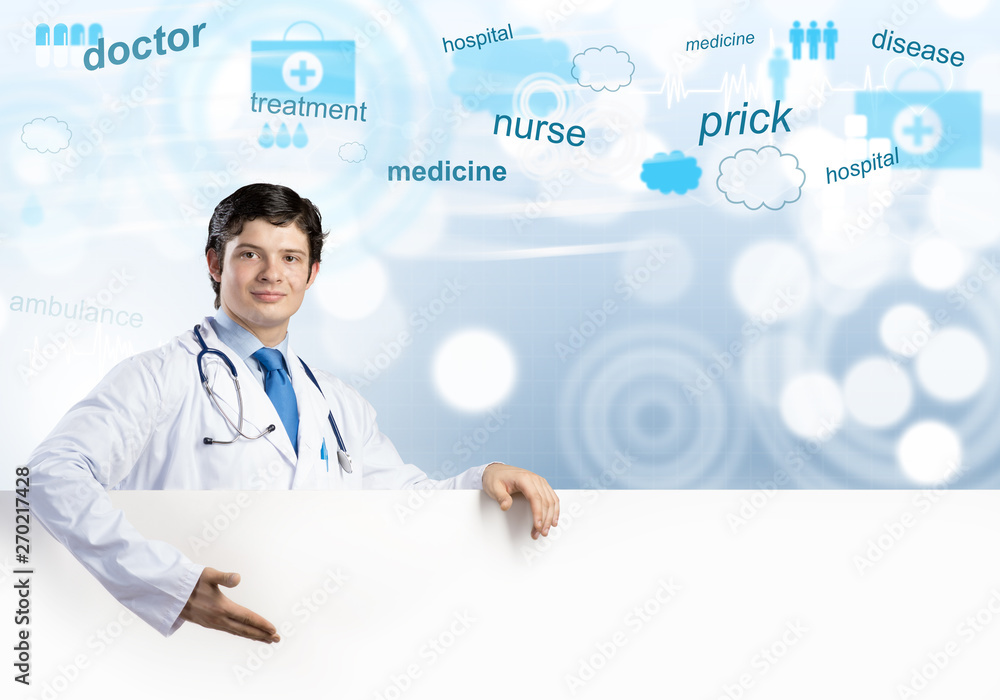 Doctor with banner Doctor with banner