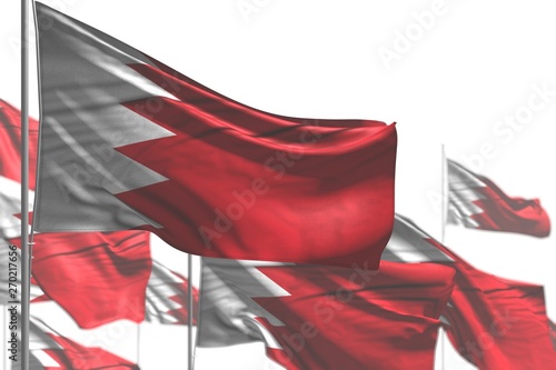 Wallpaper Mural wonderful many Bahrain flags are waving isolated on white - photo with selective focus - any feast flag 3d illustration.. Torontodigital.ca