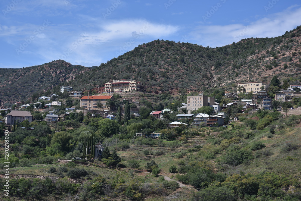 Jerome, AZ. U.S.A. May 18, 2018. A National Historical Landmark 1967. Main street on Jerome’s Cleopatra hill tunnel copper mining boom 1890s to bust 1950s. 