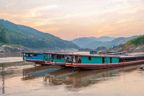 Long boat on Mekong river, Laos