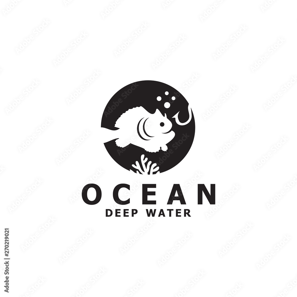 Deep water fish logo design vector template