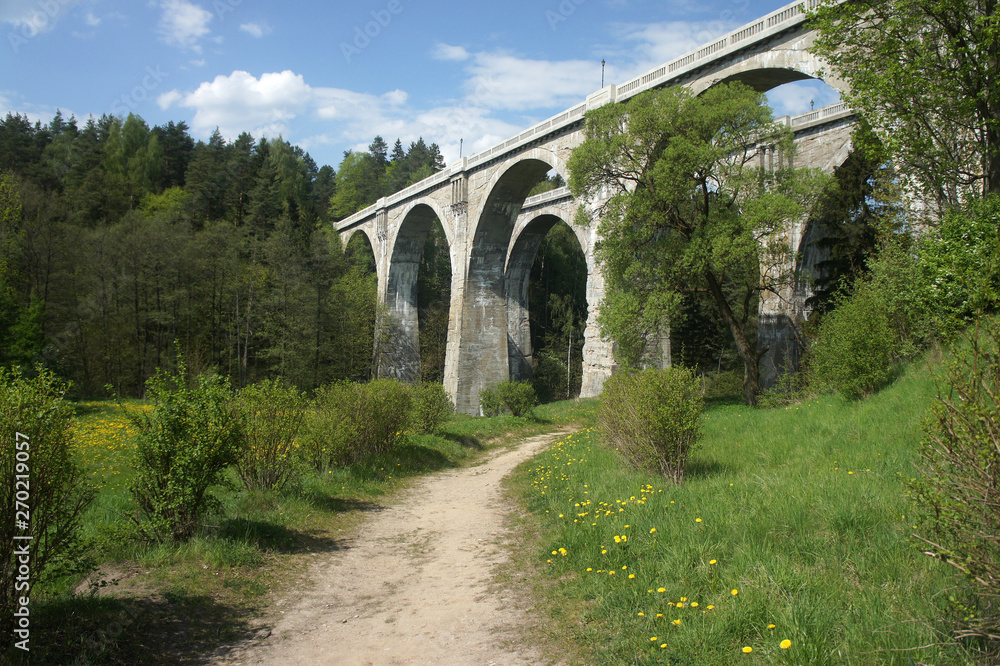 View of the highest in Poland double-track railway viaduct in Stanchiki.