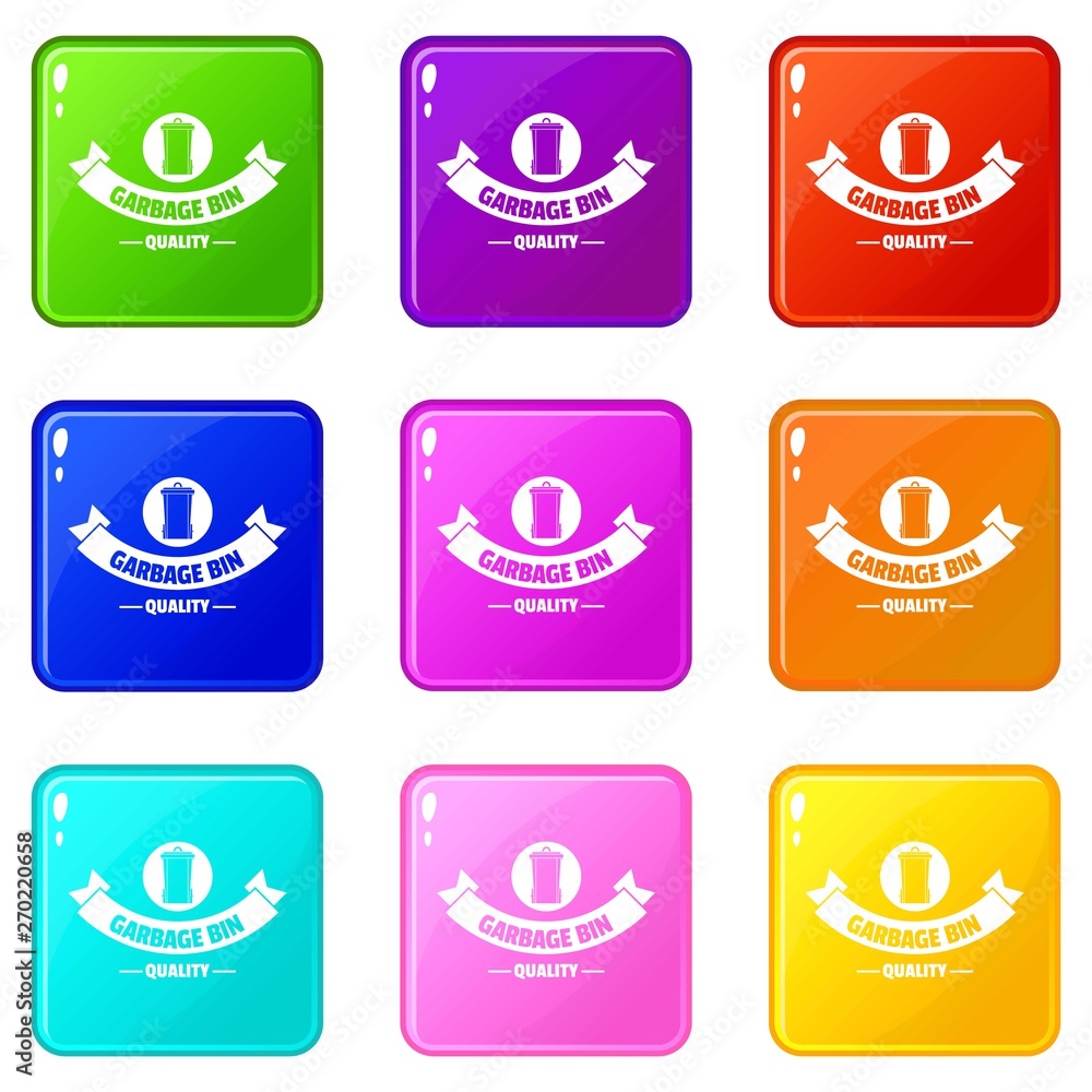 Dustbin icons set 9 color collection isolated on white for any design