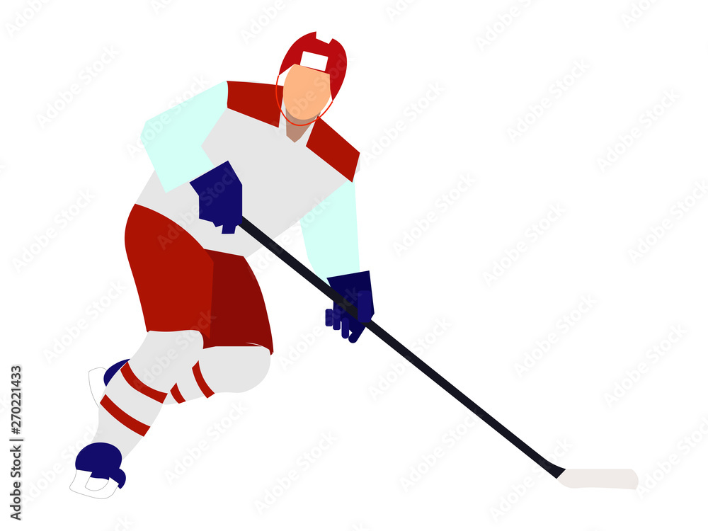 Fototapeta premium Isolated sportsman, hockey player on a white background. In minimalist style Cartoon flat Vector
