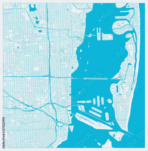 Miami, Florida, US City Map in Blue Colors. Outline Map.