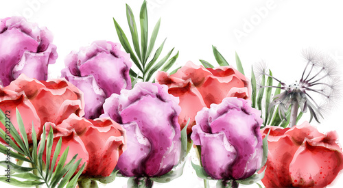 Roses flowers bouquet wedding card Vector watercolor. Vintage delicate light ...