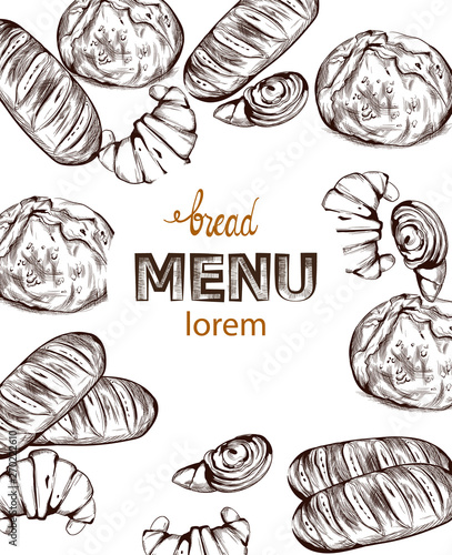 Bread Vector lineart. Vintage homemade bakery menu decors