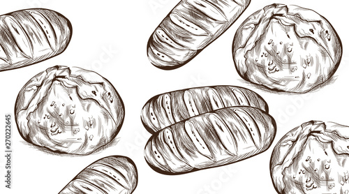 Bread Vector lineart. Vintage homemade bakery menu decors