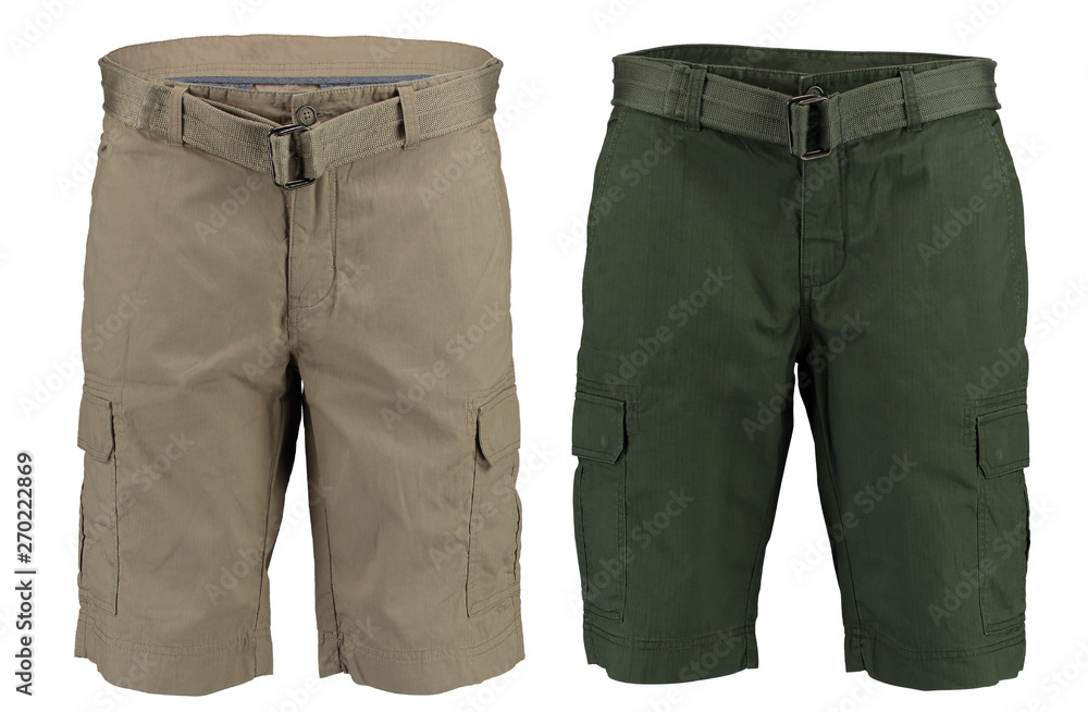 Men's Bermudas Khaki and beige. Isolated image on white background. Men's clothing. Men's Bermudas Khaki and beige. Isolated image on white background. Men's clothing.