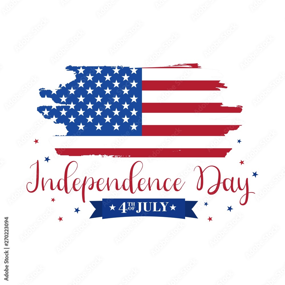 Vector Fourth of July hand lettering.Happy Independence Day of United States of America with flag Vector Fourth of July hand lettering.Happy Independence Day of United States of America with flag