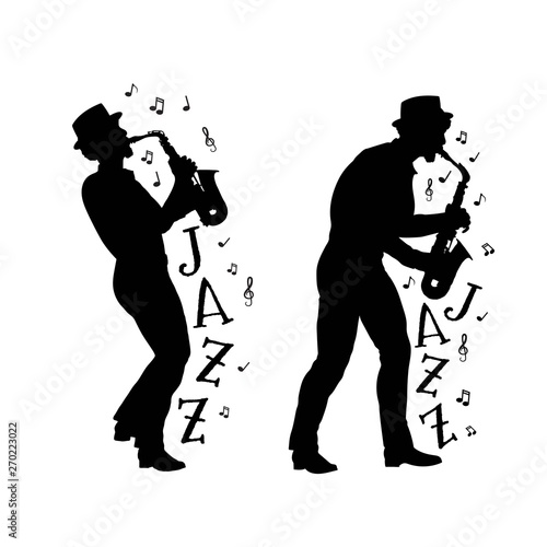 Vector silhouette of jazz musicians.50's or 60's style musicians.Jazz saxophone players. Print for t shirt