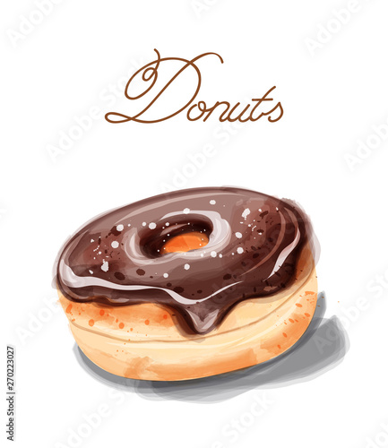 Breakfast donuts Invitation card Vector watercolor. Chocolate sweet decors