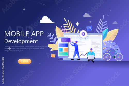 Mobile App Development Modern Flat Design for web template , Developers working on mobile